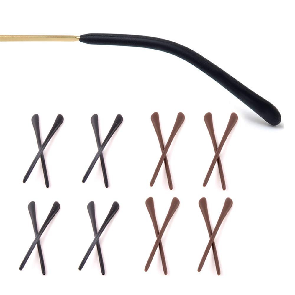 8 Pairs Eyeglass End Tips Ear Sock Pieces Anti-Slip Tube Replacement Tips Silicone for Thin Metal Eyeglass Legs, 4 Black/4 Brown