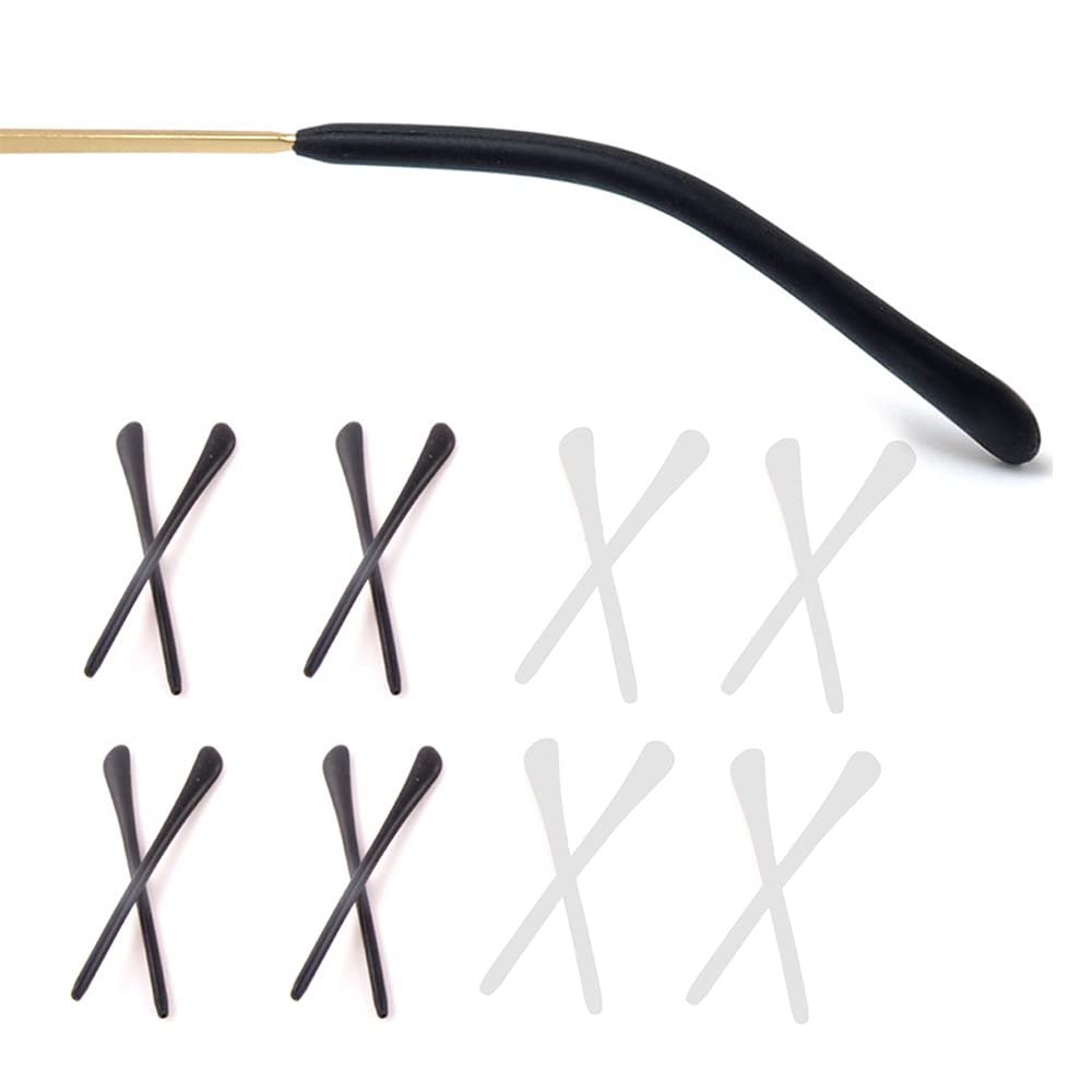 8 Pairs Eyeglass End Tips Ear Sock Pieces Anti-Slip Tube Replacement Tips Silicone for Thin Metal Eyeglass Legs,4 Black/4 White
