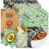 Akeeko Reusable Beeswax Food Wraps - Assorted 9 Packs, Reusable, Plastic-Free Food Storage, 5 Small, 2 Medium, 1 Large, 1 Extra Large Wraps with Flower and Birds Pattern view 1