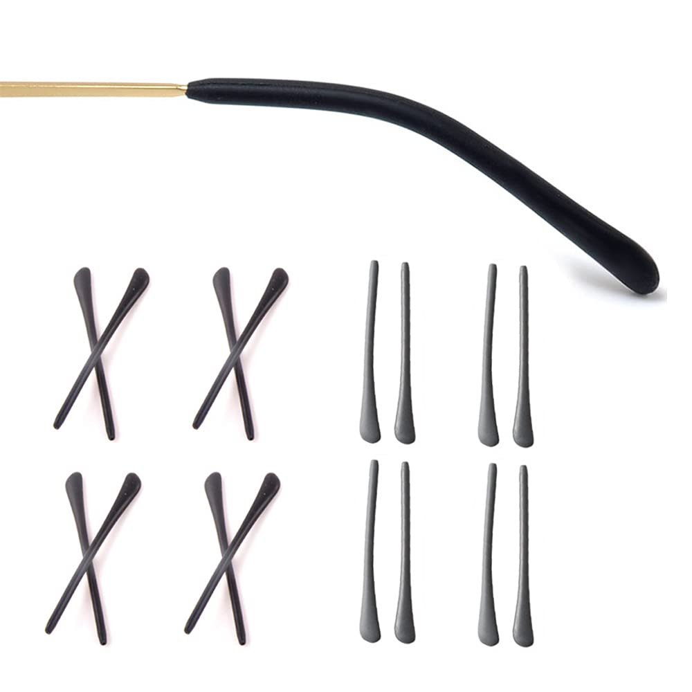 8 Pairs Eyeglass End Tips Ear Sock Pieces Anti-Slip Tube Replacement Tips Silicone for Thin Metal Eyeglass Legs, 4 Black/4 Gray