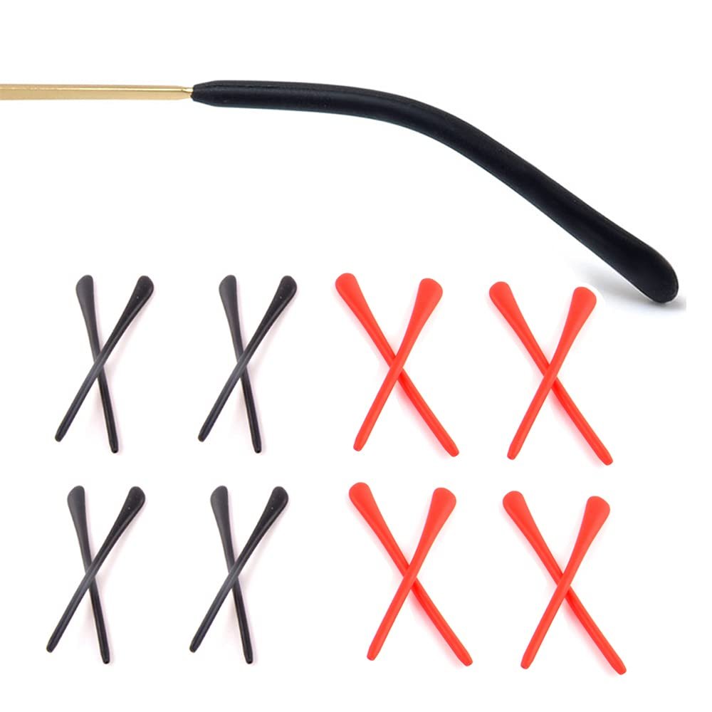 8 Pairs Eyeglass End Tips Ear Sock Pieces Anti-Slip Tube Replacement Tips Silicone for Thin Metal Eyeglass Legs, 4 Black/4 Red