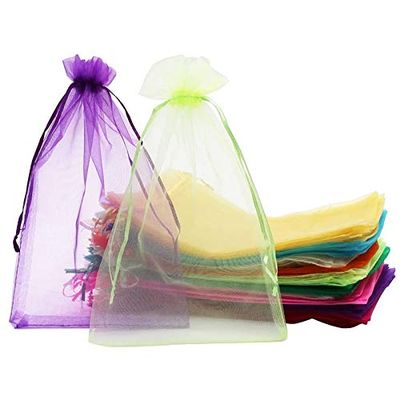 100Pcs Bags, 20X30 cm Mesh Gift Bags Drawstring Jewelry Pouches for Christmas Wedding(Random Color)