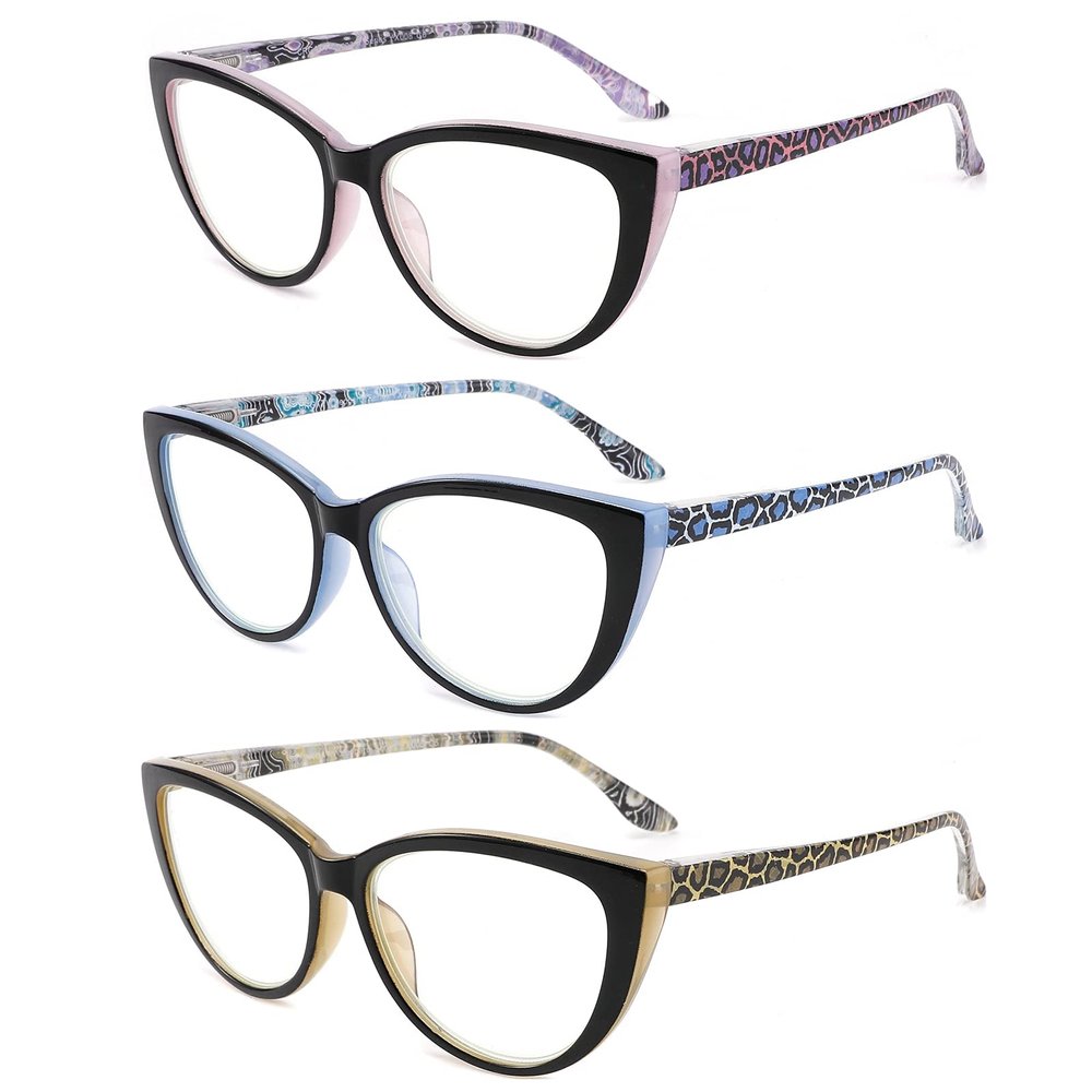 CRGATV Reading Glasses 3 Pack Blue Light Blocking Computer Readers for Women Stylish Cat Eye Design Anti Eyestrain & Glare +4.0 Strength
