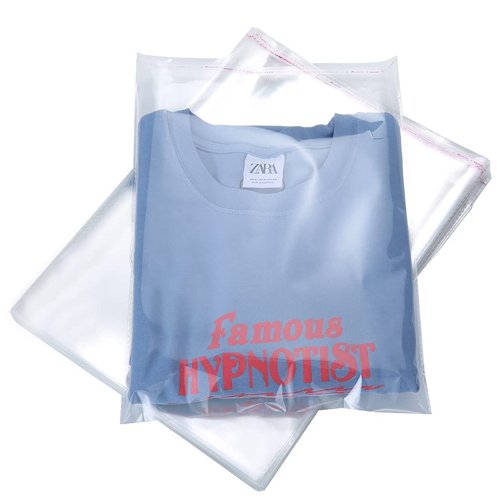 100 Pcs 10" x 13" Thick 1.6 Mil Large Clear Self Sealing Resealable Cellophane Poly Bags Heavy-duty Adhesive Cello Plastic Bags Packaging Clothes T-Shirts Clothing Pants Gift OPP Bag