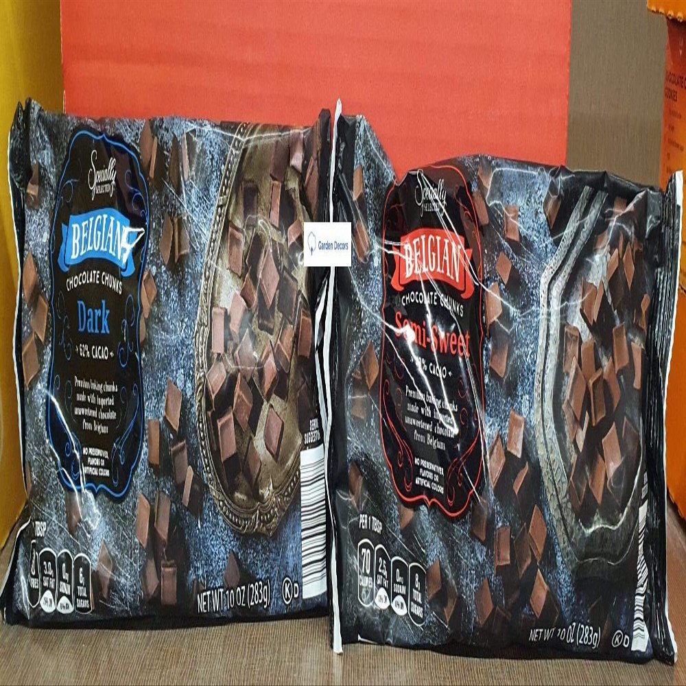 Specially Selected Belgian Chocolate Chunks Semi-Sweet 43% CACAO and Dark 62% CACAO 10oz 283g (Two bags)