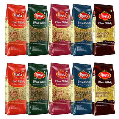 Manna Millets 5Kg Combo Pack of 10 Natural Grains Browntop 1kg, Little 1kg, Kodo 1kg, Foxtail 1kg, Barnyard 1kg