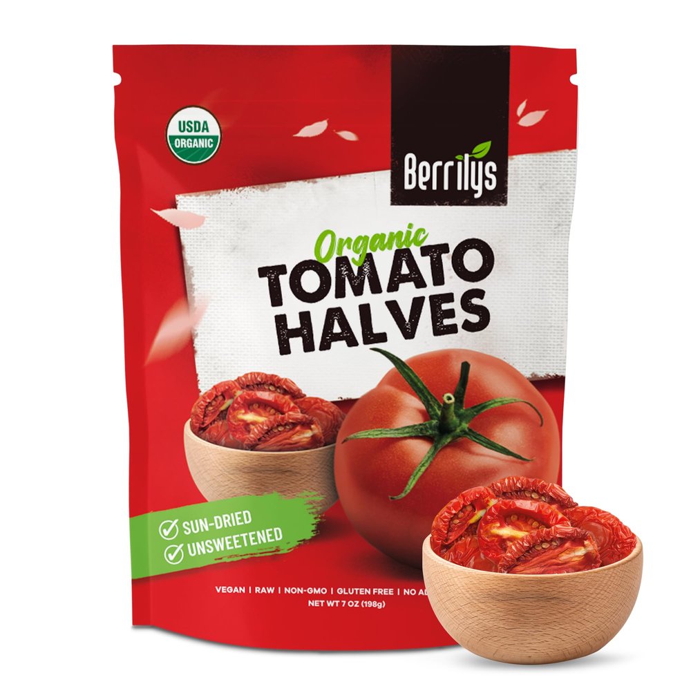 Berrilys Organic Sun-Dried Tomatoes, Salted, No Sulfur, No preservatives, Kosher, Raw, Non-GMO, Requires Pre-treatment or Cooking Before Consumption, 7oz