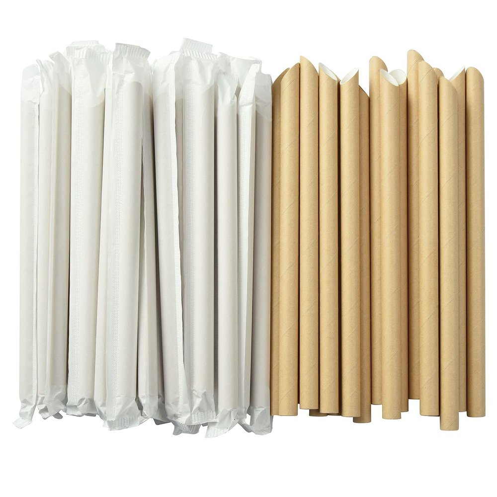 ALINK Pointed Paper Boba Straws, Individually Wrapped, 4-Layer Heavy Duty, 12mm Biodegradable Jumbo Smoothie Straws for Bubble Tea, Tapioca Pearls - Pack of 50