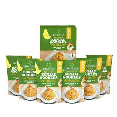 DIET COOKER Premium Konjac Noodles, Shirataki Noodle, Keto & Vegan Friendly, Odor Free, Low Calorie Pasta, Zero Net Carbs, Healthy Diet Food 9.52 Ounce (Pack of 6) - Oat Angel Hair