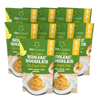 Shirataki Noodle, DIET COOKER Premium Konjac Noodle 10 Pack Inside, Keto & Vegan Friendly, 9.52 oz, Odor Free, Low Calorie Pasta, Zero Net Carbs, Healthy Diet Food - Oat Angel Hair