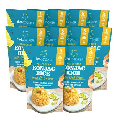 Shirataki Rice, DIET COOKER Konjac Rice 10 Pack Inside, Keto & Vegan Friendly, 9.52 oz, Odor Free, Low Calorie, Zero Net Carbs, Slim Rice Healthy Diet Food with Oat Fiber