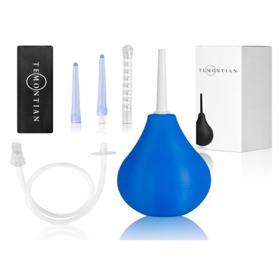 TEMONTIAN Enema Bulb Kit Anal Douche for Men Women Beginners with 19.7in Hose+4 Nozzles (Blue)