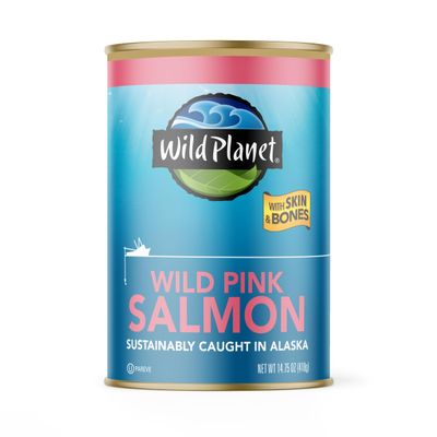 Wild Planet Wild Pink Salmon With Skin and Bones, Tinned Fish, Canned Salmon, Sustainably Wild-Caught, Non-GMO, Kosher, Gluten Free, Keto and Paleo, 14.75 Ounce Single Unit/Can