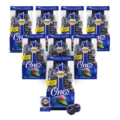 Sunsweet Amazin' Prunes Ones - Prunes Pitted Unsweetened & Dried - Gluten Free, Vegan, Low Fat - Fiber & Minerals - 12 oz pouch - 8 Pack