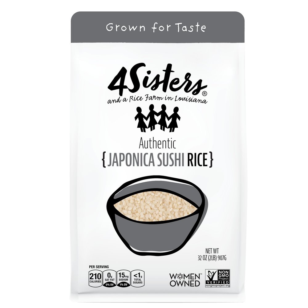 4Sisters - Authentic Short Grain Japonica Sushi Rice - Sustainably Grown - Women Owned - Farm to Table - 2lb