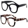 V.W.E. 2 Pairs Women Reading Glasses Blue Light Blocking, UV Ray Glare Computer Readers Bold Round (1 Black 1 Brown, 0.00) view 1