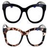 V.W.E. 2 Pairs Women Reading Glasses Blue Light Blocking, UV Ray Glare Computer Readers Bold Round (1 Black 1 Brown, 0.00) view 2