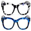 V.W.E. 2 Pairs Women Reading Glasses Blue Light Blocking, UV Ray Glare Computer Readers Bold Round (1 Grey 1 Blue, 2.50) view 3