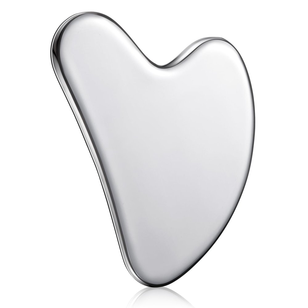 Nuanchu Stainless Steel Gua Sha Facial Tools Metal Guasha Tool for Face Body Jawline Shaper, Double Chin Reducer, Puffiness Reducing, Lymphatic Drainage Massager Skin Care Gift with Pouch(Silver)
