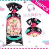 100 Pieces Music Party Cellophane Treat Bags, Black Pink Blue Happy Birthday Party Plastic Candy Bags Goodie Favor Bags with 100 Silver Twist Ties for Teens Social Media Theme Birthday Party Supplies view 3