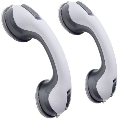 12'' Portable Grab Bars for Bathroom,Ultra Grip Dual Locking Shower Handles for Elderly,Safety Suction Grab Bars for Shower,Balance Assit Hand Rail Support,Injury,Senior,Kids(Gray, 12"-Pack of 2)