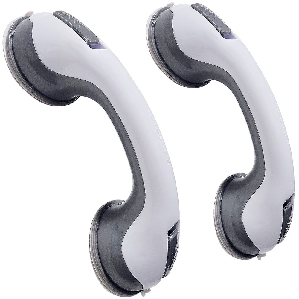 12'' Portable Grab Bars for Bathroom,Ultra Grip Dual Locking Shower Handles for Elderly,Safety Suction Grab Bars for Shower,Balance Assit Hand Rail Support,Injury,Senior,Kids(Gray, 12"-Pack of 2)