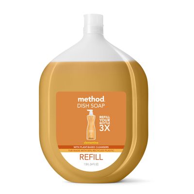 Method Gel Dish Soap Refill, Clementine Scent, Powerful Cleaning Formula, Large Refill Tub, Cuts Through Grease, 54 Fl Oz