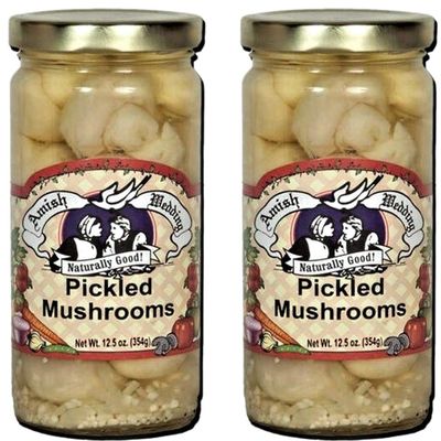 Amish Wedding Foods Pickled Mushrooms, 2-Pack 12.5 oz. (354g) Jars (Pickled Mushrooms)