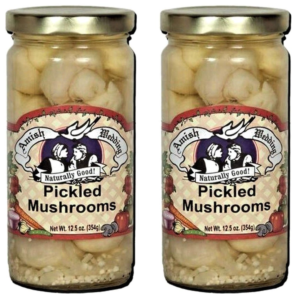 Amish Wedding Foods Pickled Mushrooms, 2-Pack 12.5 oz. (354g) Jars (Pickled Mushrooms)