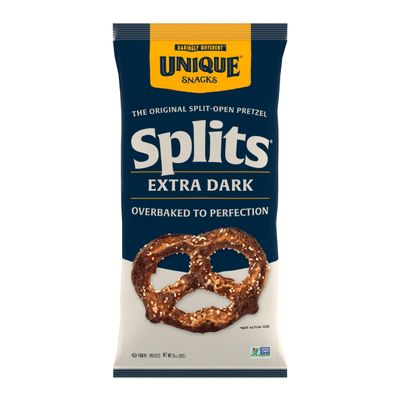 Unique Snacks Extra Dark Splits Pretzels, Original Split-Open Pretzels, Delicious Homestyle Baked Snack Bag, Vegan, OU Kosher, and Non-GMO Food, No Artificial Flavor, 11 Oz. Bag, Pack of 9