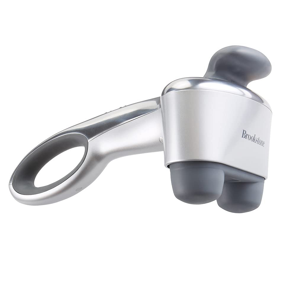 Brookstone B-HHP-650J Cordless Neck, Back Percussion Massager Deep Kneading Dual-Node Portable Light-Weight Rechargeable Brookstone Max 2, Silver ()