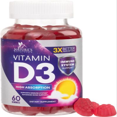 Vitamin D3 Supplement 5000 IU - High Potency D 3 Vitamin Gummy (125 mcg) - Supports Bone, Teeth, Muscle & Immune Health - Nature's Non-GMO & Gluten Free for Women & Men - Berry Flavor - 60 Gummies