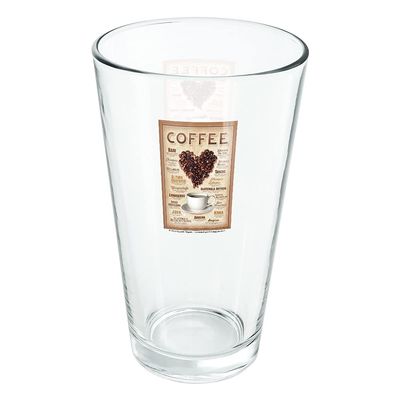 LOGOVISION Coffee From Around The World Love Beans 16 oz Pint Glass, Tempered Glass, Printed Design & A Perfect Fan Gift | Great for Cold Beverages, Soda, Water