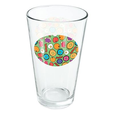 LOGOVISION Fun Breakfast Foods Pattern 16 oz Pint Glass, Tempered Glass, Printed Design & A Perfect Fan Gift | Great for Cold Beverages, Soda, Water
