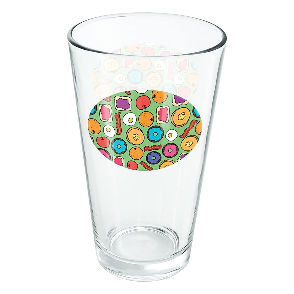 LOGOVISION Fun Breakfast Foods Pattern 16 oz Pint Glass, Tempered Glass, Printed Design & A Perfect Fan Gift | Great for Cold Beverages, Soda, Water