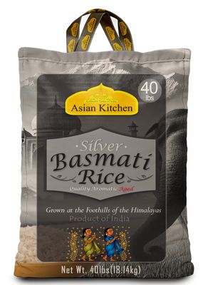 Asian Kitchen Silver White Basmati Rice Extra Long Aged 40lbs (18.18kg) ~ All Natural | Gluten Friendly | Vegan | Indian Origin | Export Quality