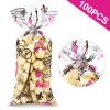 100 Pieces Paris Cellophane Treat Bags, Clear Plastic Pink Eiffel Tower Candy Goodie Bags with 100 Silver Twist Ties for Day in Paris Party Supplies view 3