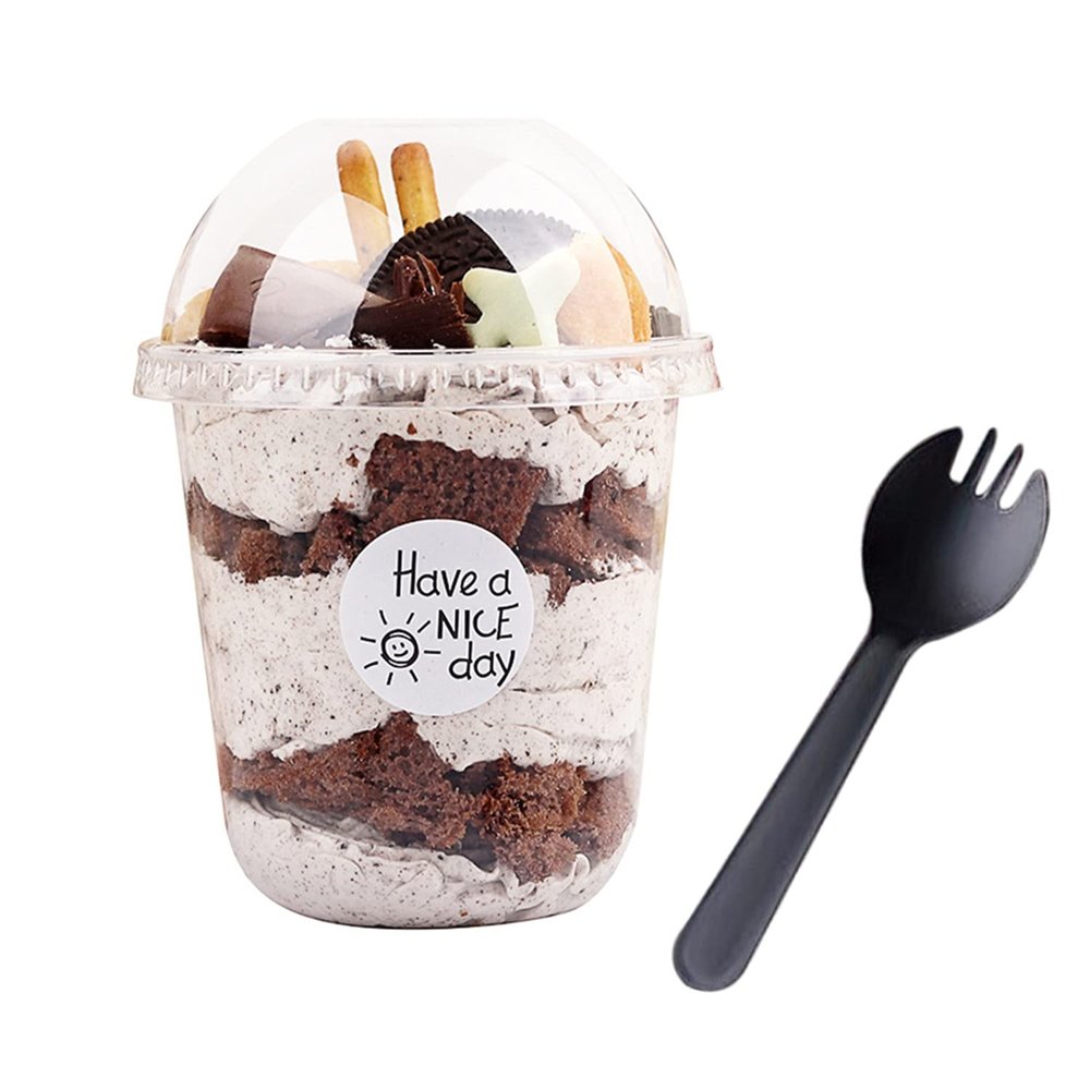 12oz Disposable Plastic Cups with Dome Lids (No Hole),50 pack Dessert Cups for Plastic Fruit, Ice Cream Cake and Mini Snack Bowls