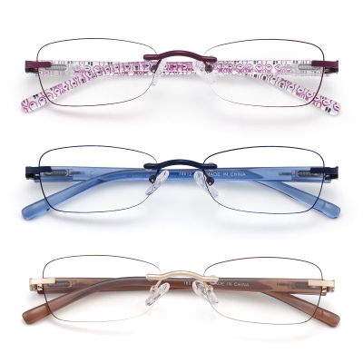 LOVIVY 3 Pack Rimless Reading Glasses for Women Blue Light Blocking Readers Tinted Edge Spring Hinge Pattern Print Arm Eyeglasses Mix 1.25