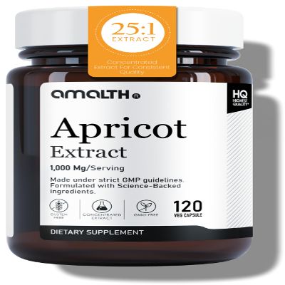 AMALTH Apricot Extract Supplement Capsules (25:1) 120 Capsules 500mg per Capsule, 1000 mg Servings (Pack of 1) (Herbal, Vegan, Non-GMO and Gluten Free)