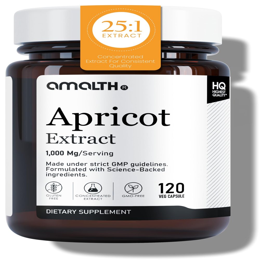 AMALTH Apricot Extract Supplement Capsules (25:1) 120 Capsules 500mg per Capsule, 1000 mg Servings (Pack of 1) (Herbal, Vegan, Non-GMO and Gluten Free)