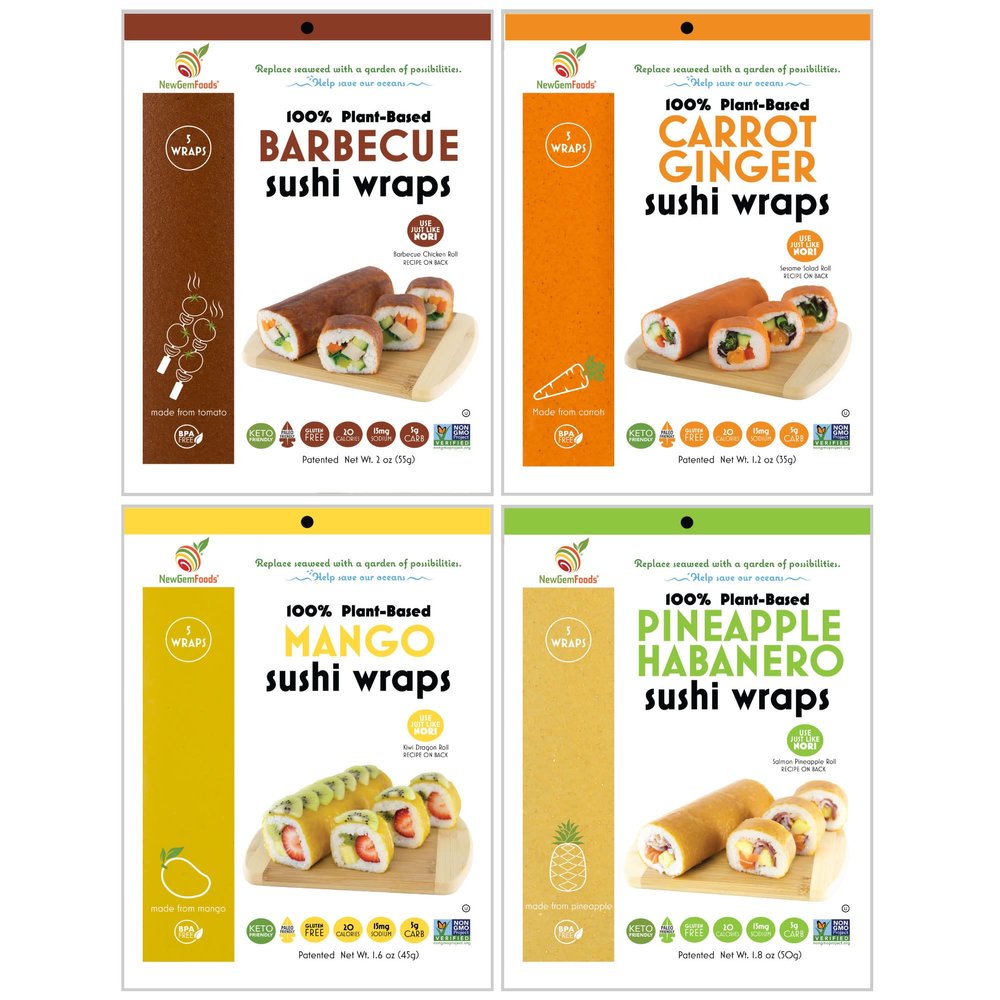 Barbeque, Carrot, Mango & Pineapple Sushi Wrap Variety Pack (20 Count) Vegan, Gluten-Free, Low-Carb Plant-Based Wraps Non-GMO, Paleo-Friendly