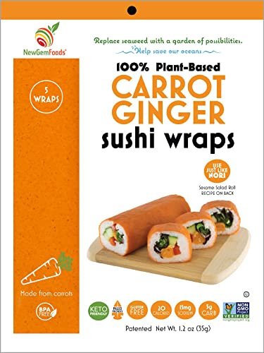 Carrot Ginger Sushi Wraps (5 Count)  Vegan, Gluten-Free, Plant-Based Low-Carb Wraps  Non-GMO, Paleo-Friendly Alternative for Sushi Wraps & Rolls