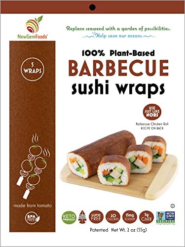 Barbecue Sushi Wraps (5 Count)  Vegan, Gluten-Free, Plant-Based Sushi Wraps with Savory BBQ Flavor  Low-Carb, Non-GMO Alternative to Seaweed Sheets