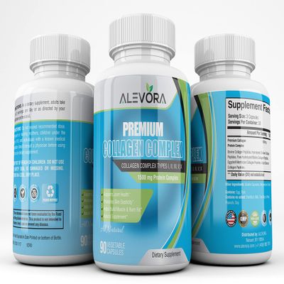 alevora Premium Collagen Complex,Type I,II,III,V,X,Grass Fed,Non-GMO,Perfect Dietary Supplement,90 Vegetable Capsules