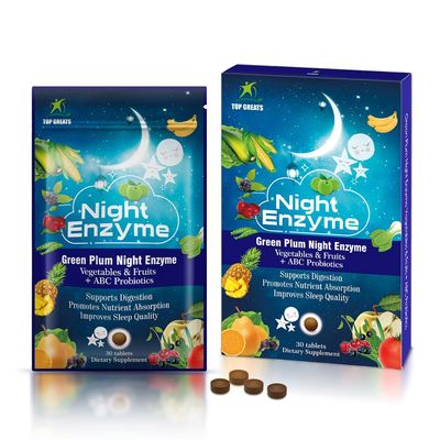 TOP GREATS Night Enzyme, Daily Multi Digestive Enzymes, Green Plum Fruit and Vegetables with Probiotics, Relief Bloating, Better Sleep Quality, for Men and Women, Promote Digestive Health- 30 Tablets