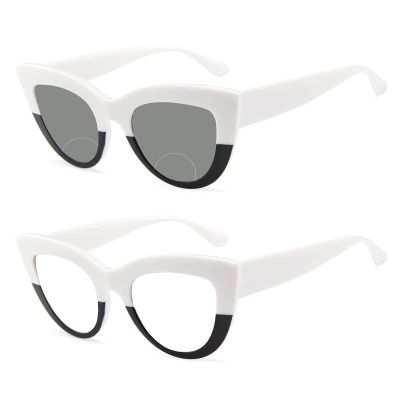 Cat Eye Bifocal Photochromic Reading Glasses with Magnification - Magnifying Computer Reading Glasses for Women (black white, 175)