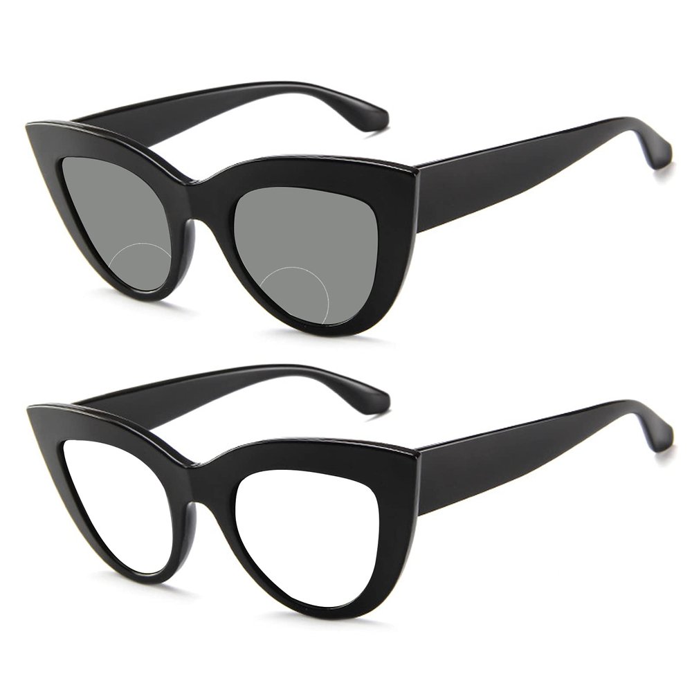 Cat Eye Bifocal Photochromic Reading Glasses with Magnification - Magnifying Computer Reading Glasses for Women (black, 250)