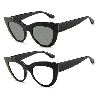 Cat Eye Bifocal Photochromic Reading Glasses with Magnification - Magnifying Computer Reading Glasses for Women (black, 375)