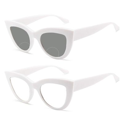 Cat Eye Bifocal Photochromic Reading Glasses with Magnification - Magnifying Computer Reading Glasses for Women (white, 225)